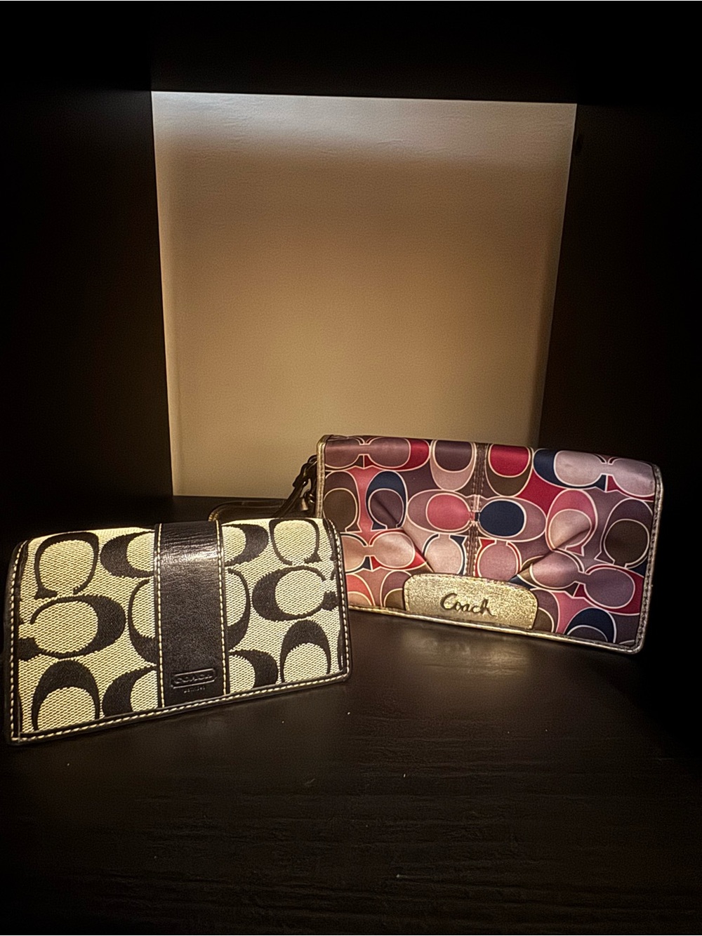 Coach Signature Wallet Bundle Black White Canvas + Multicolor Wristlet Wallet